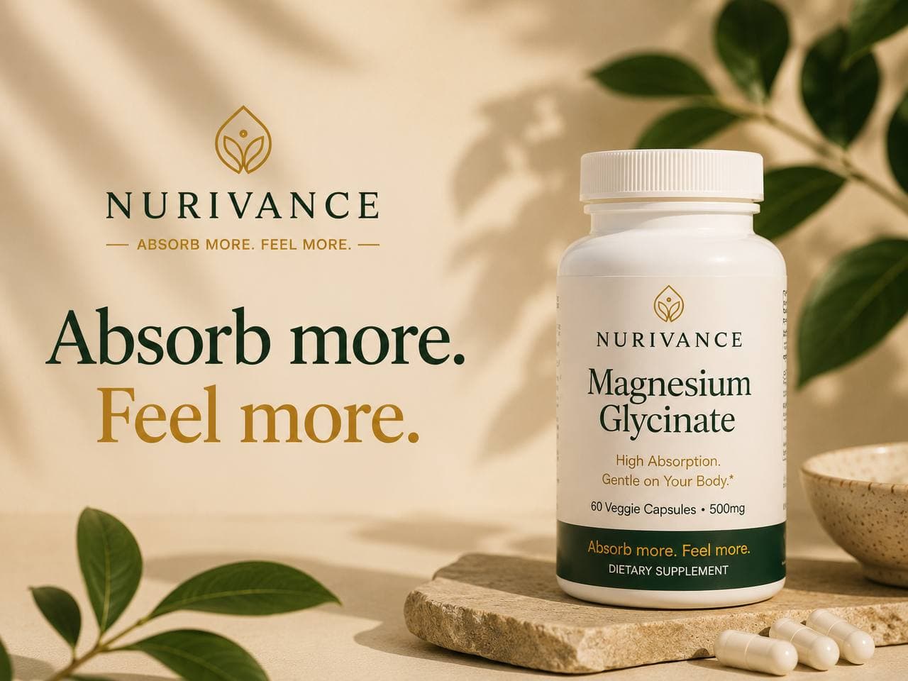 Nurivance Magnesium Glycinate 500mg — Absorb more. Feel more.